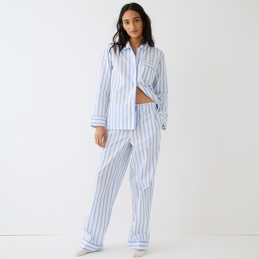 Long-sleeve cotton poplin pajama set in barbie stripe | J.Crew US