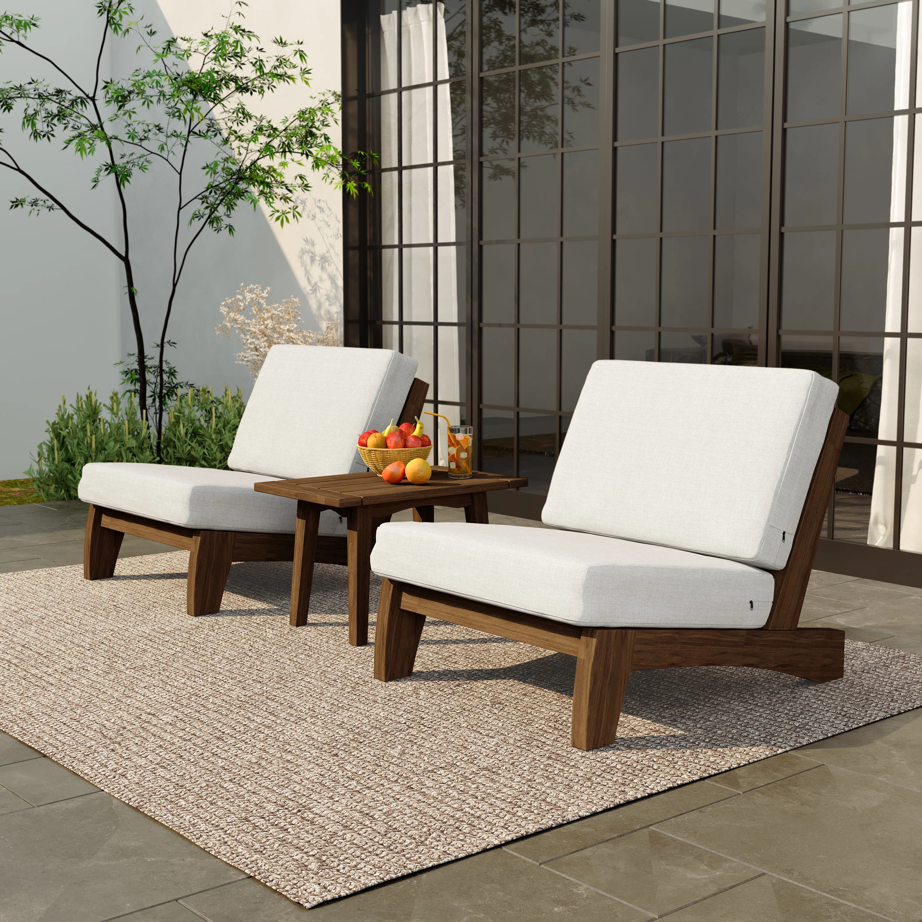Polett All-Weather 2-Person Solid Teak Patio Set, Complete Outdoor Seating Group with Armless Cha... | Wayfair North America