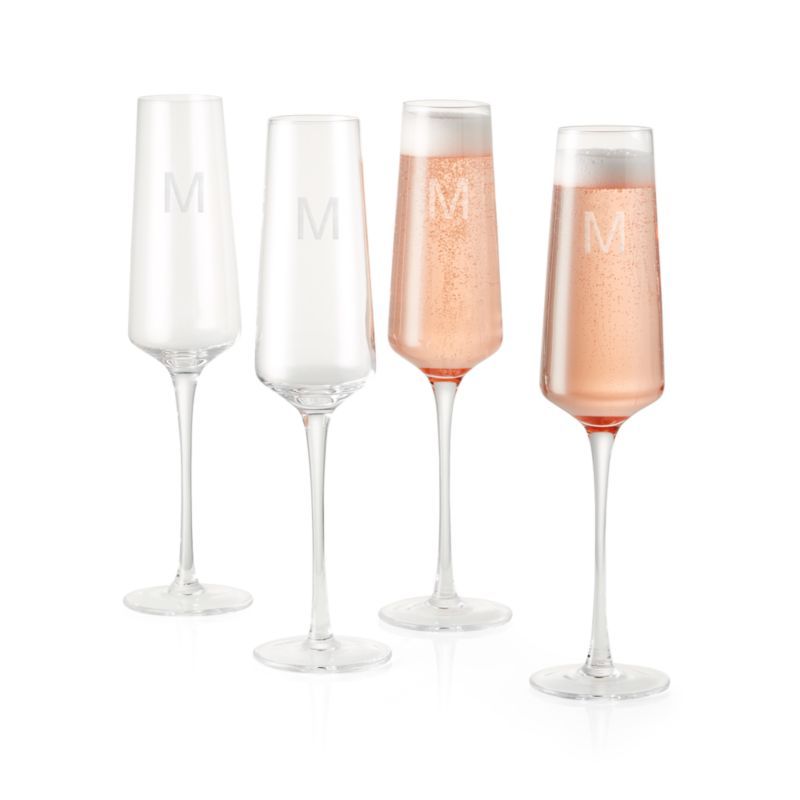 "M" Monogrammed Champagne Flutes, Set of 4 + Reviews | Crate and Barrel | Crate & Barrel