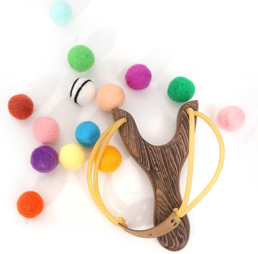 Slingshot with Felt Ball - Slingshot Kit Including 12 Pom-Poms, Wooden Slingshot, Gift for Kids, ... | Amazon (US)