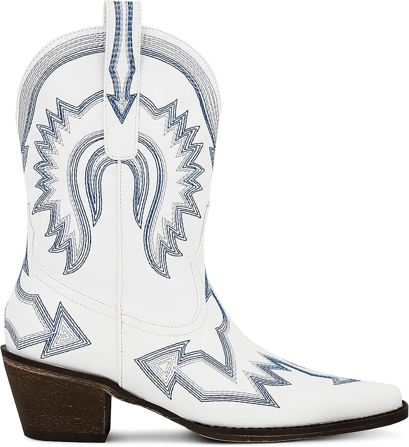 AMINUGAL Cowgirl Boots Chunky Heel Cowboy Boots for Women Pointed Toe Pull On Western Boots Women... | Amazon (US)