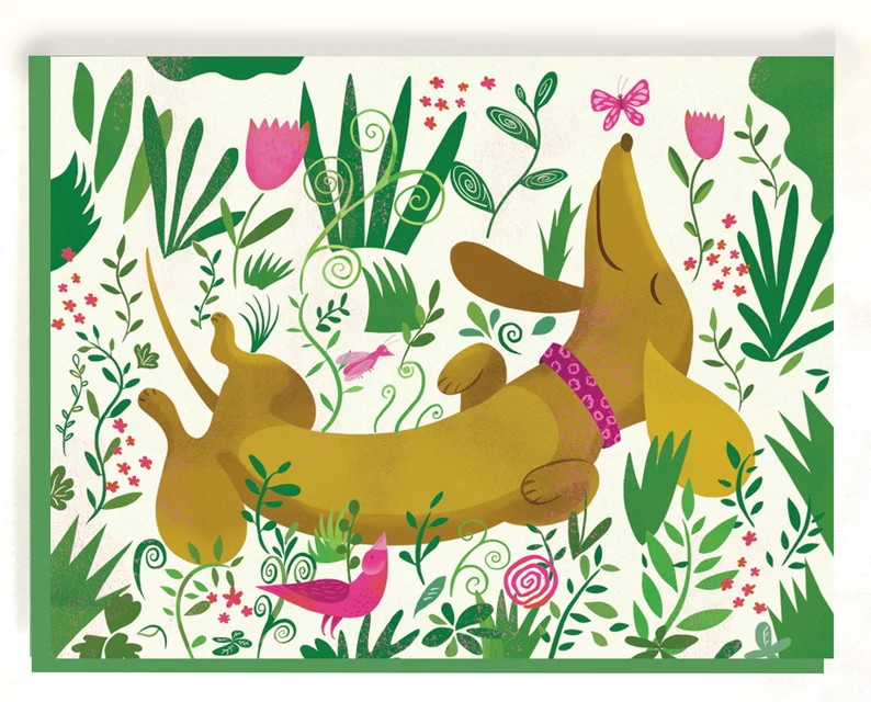 Happy Dachshund in Garden - Etsy | Etsy (US)
