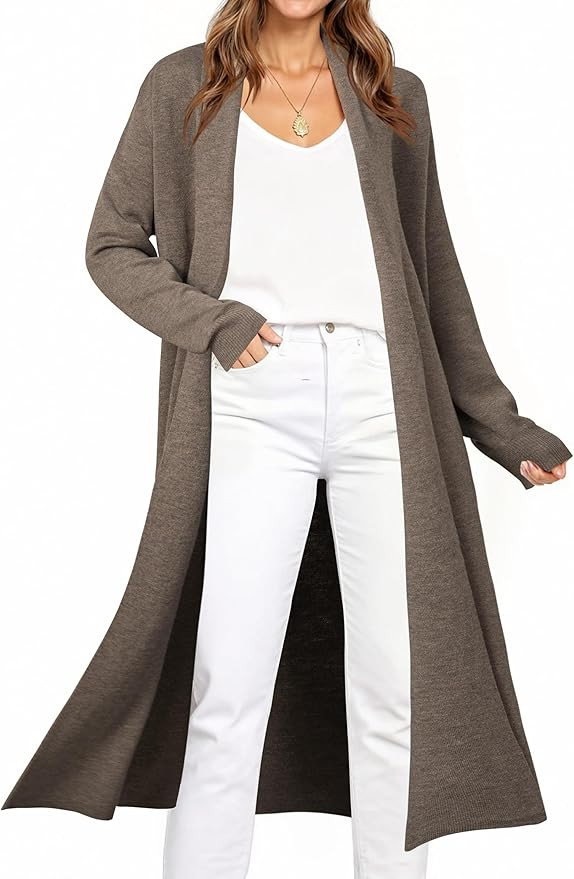 OUGES Women's Wool Blend Maxi Cardigan Open Front Oversized Long Coat Knitted Sweater 2026 Trendy... | Amazon (US)