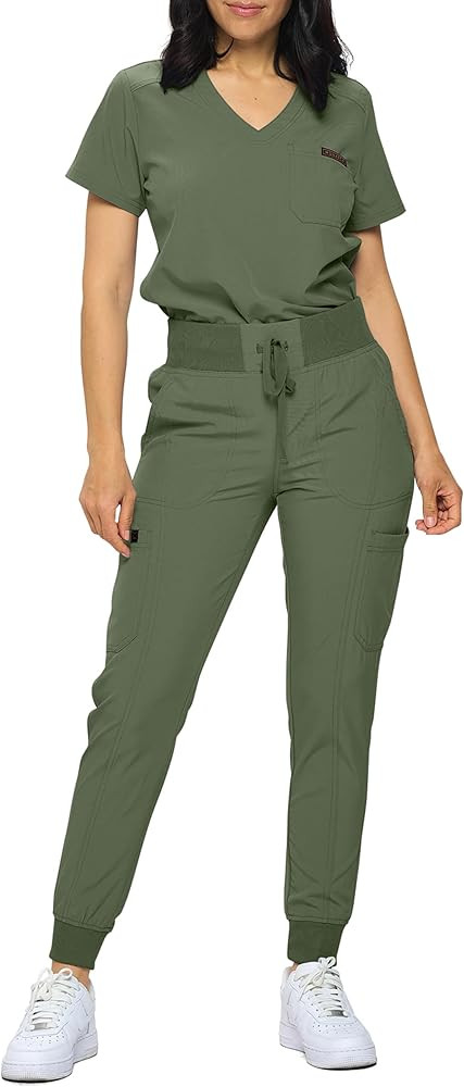 Slim Fit Stretchy Scrubs Women's Jogger Scrub Set Slim Jogger Scrubs with Tuck-In Top for Women | Amazon (US)