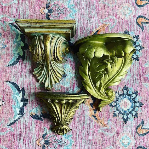 Vintage Gold Wall Sconce Shelf Brackets - Chinoiserie Chic - Famille Rose - Vintage Decor - Prepp... | Etsy (US)