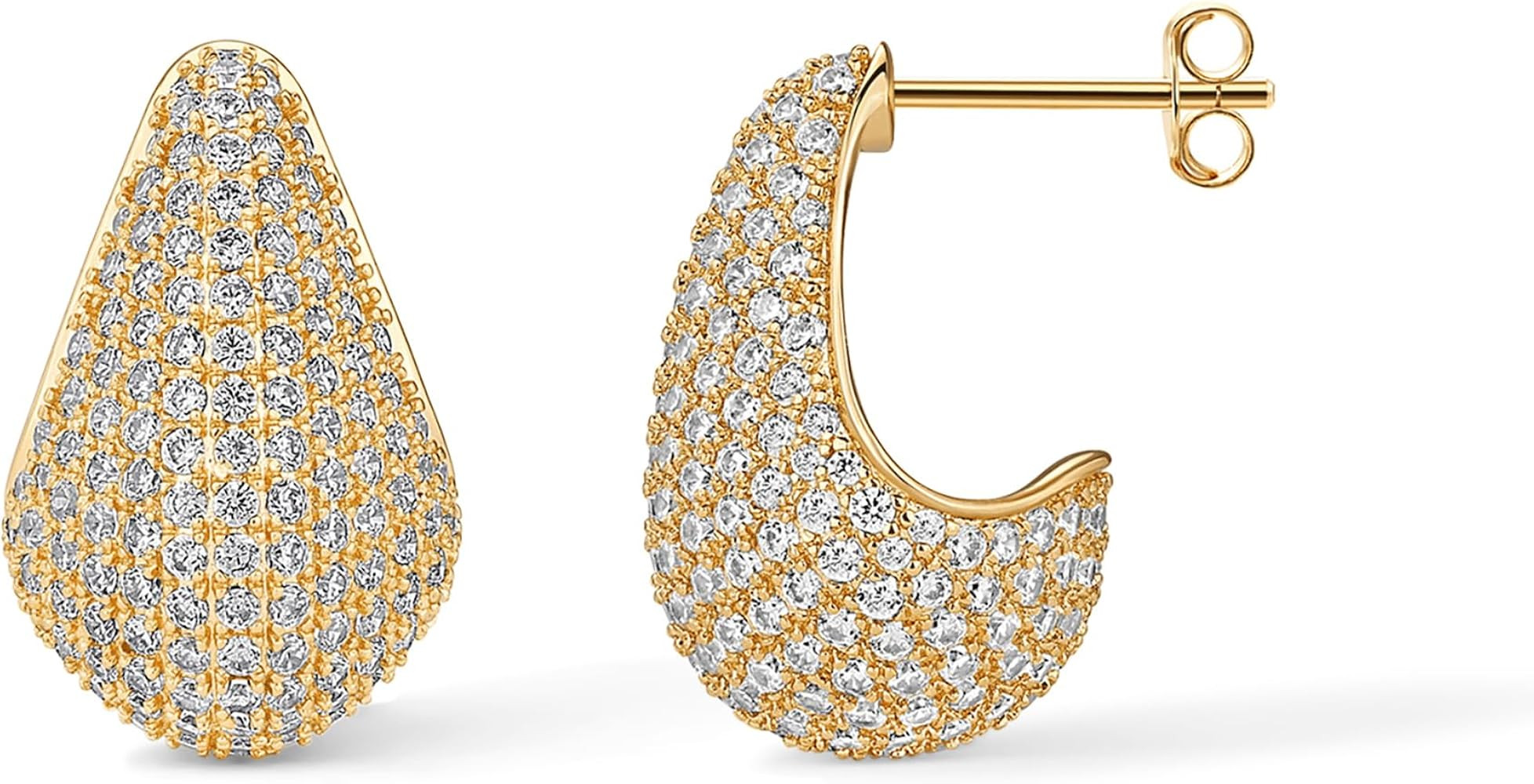 PAVOI 14K Gold-Plated 925 Sterling Silver Posts Chunky Studded Teardrop Pavé Drop Dangle Earring... | Amazon (US)