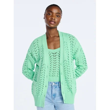 Scoop Women’s V Neck Sweater Cardigan, Midweight, Sizes XS-4X | Walmart (US)