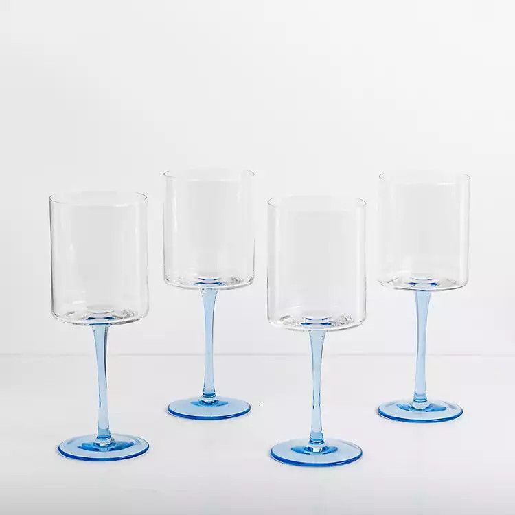 Cornflower Blue Iris Goblet Wine Glasses, Set of 4 | Kirkland's Home