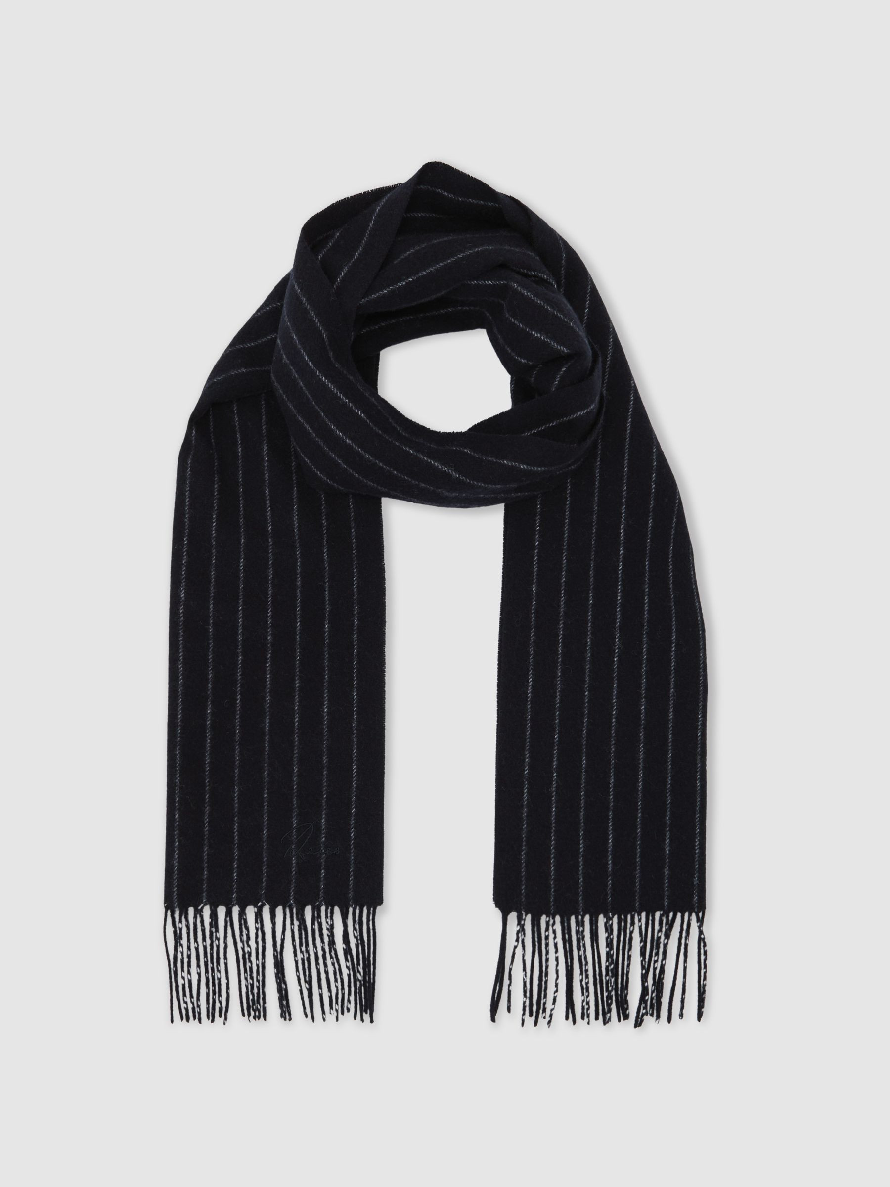 Reiss Wool-Cashmere Pinstripe Scarf in Navy | REISS | Reiss DE