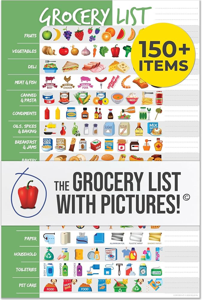 Visual Grocery List Magnet Pad for Fridge - Shopping List Magnetic Note Pad For Fridge - 6 x 9" -... | Amazon (US)
