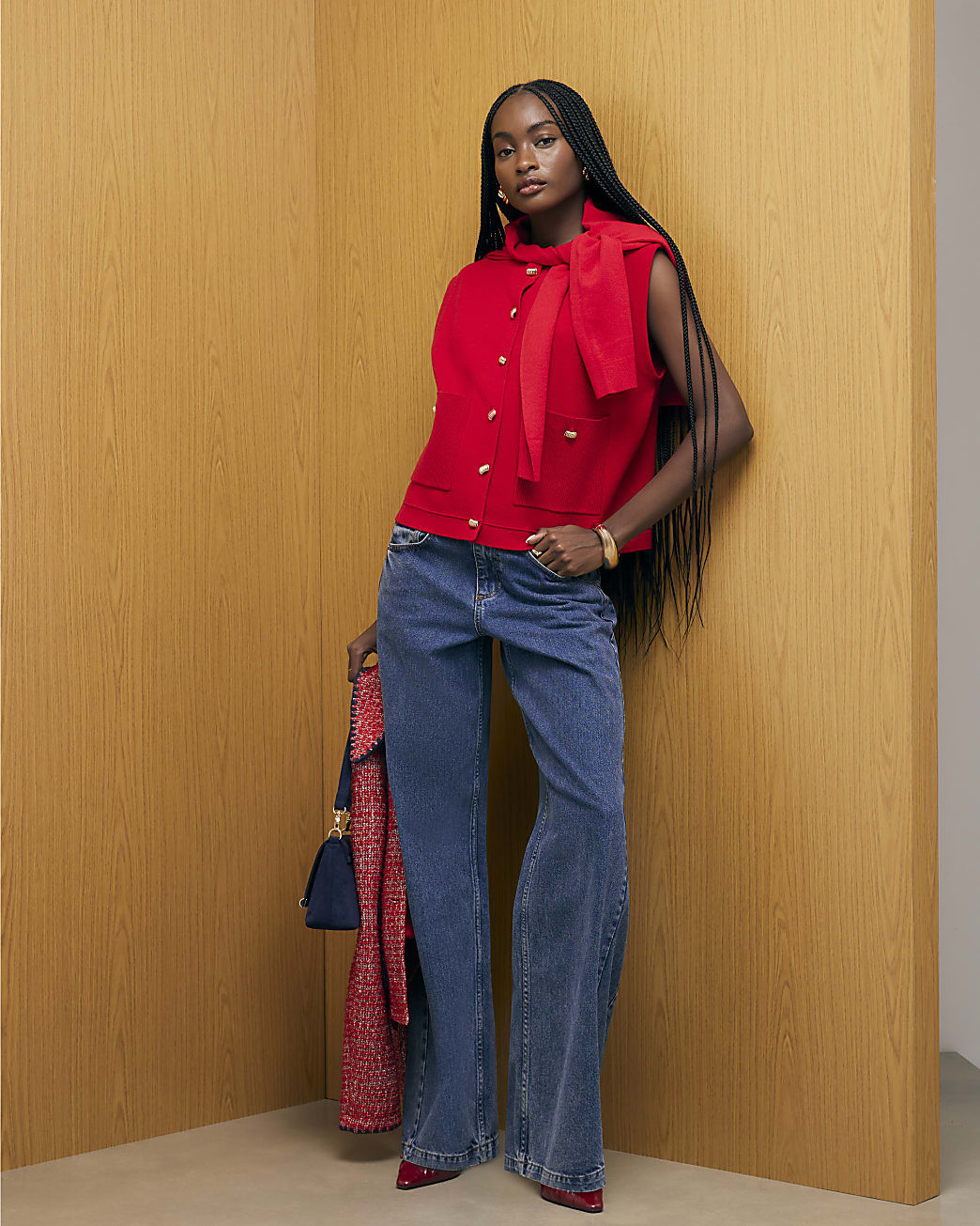 Red Knitted Waistcoat | River Island UK & IE