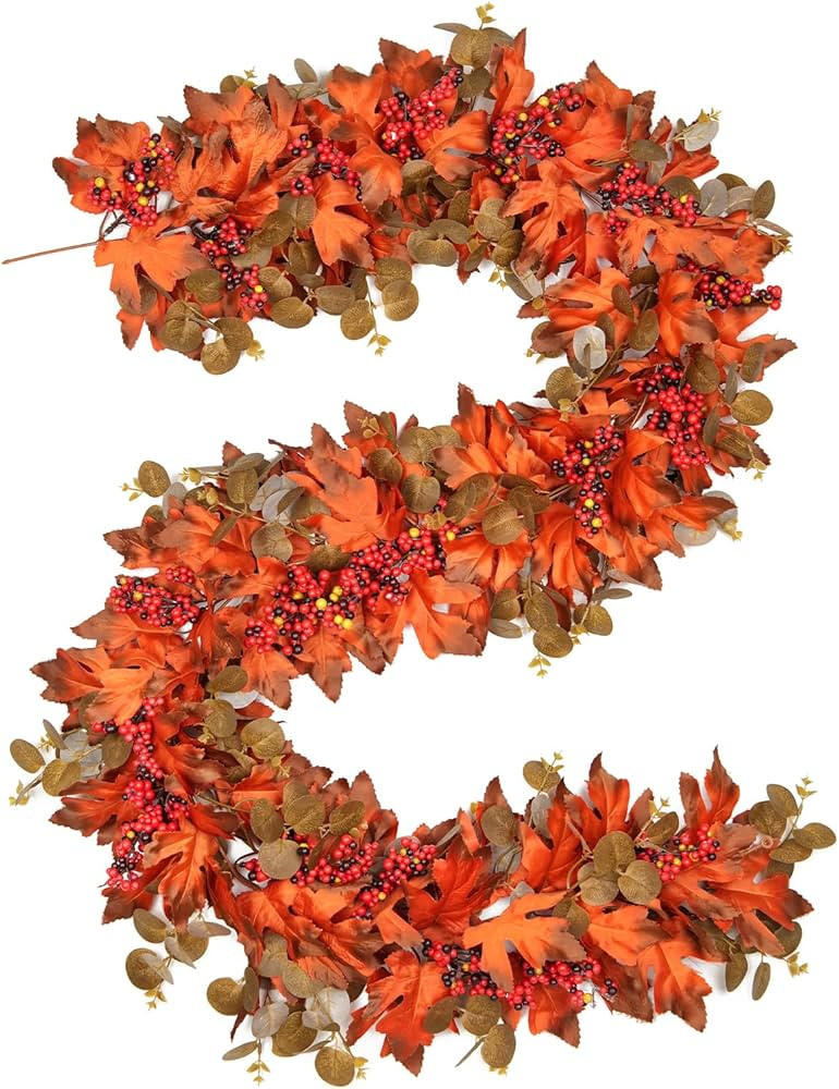 Fall Garland with Maple Leaf, Fall Decor for Wedding Home Mantle, 5.9Ft Harvest Festival Thanksgi... | Amazon (US)
