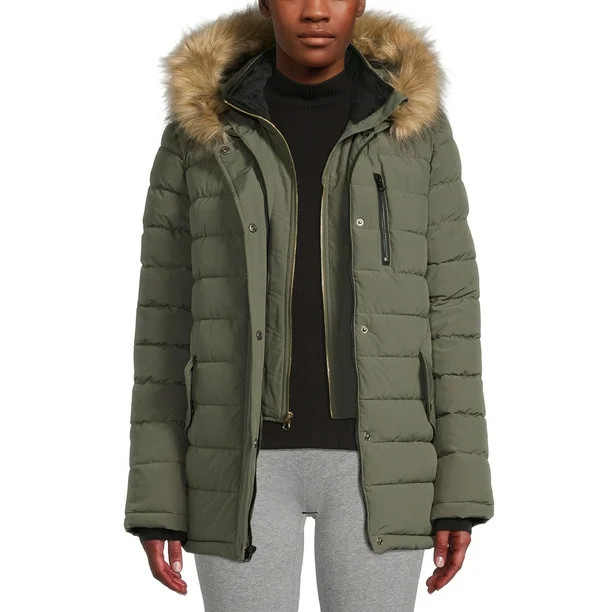 Swiss Tech Women's and Plus Bibbed Solarball Puffer Coat with Hood - Walmart.com | Walmart (US)