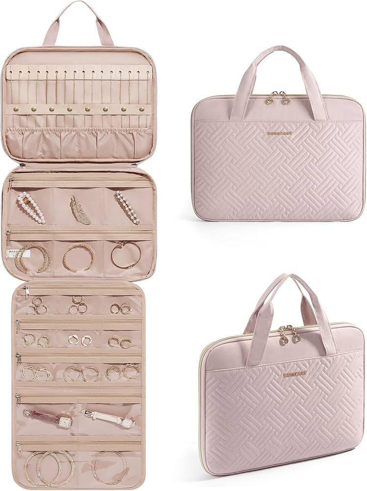 BAGSMART Travel Jewelry Case, Hanging Roll Jewelry Bag with Zipper Pockets Jewelry from Oxidation... | Amazon (US)