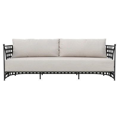 Emeline Cream Upholstered Black Iron Outdoor Sofa - 88" | Kathy Kuo Home