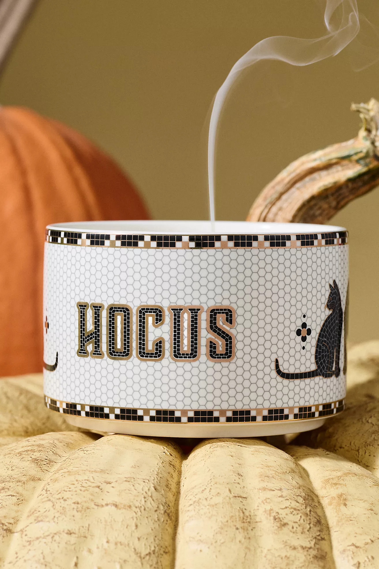 Bistro Tile Amber Pumpkin & Spice 24k Gold Accent Ceramic Halloween Candle | Anthropologie (US)