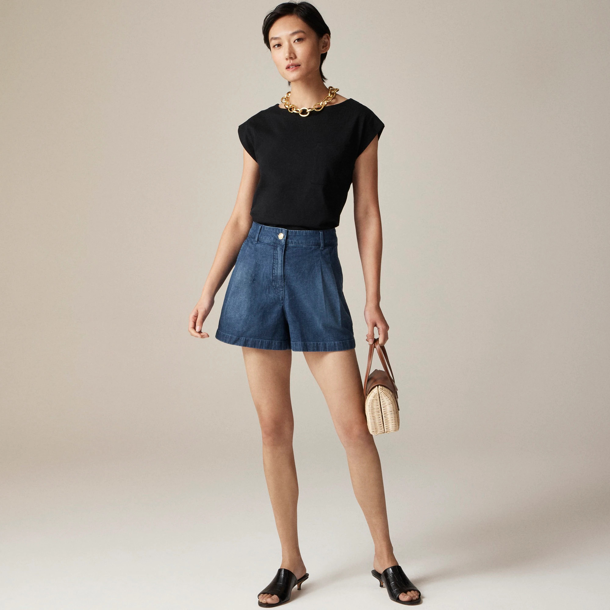 Pleated short in drapey denim | J. Crew US