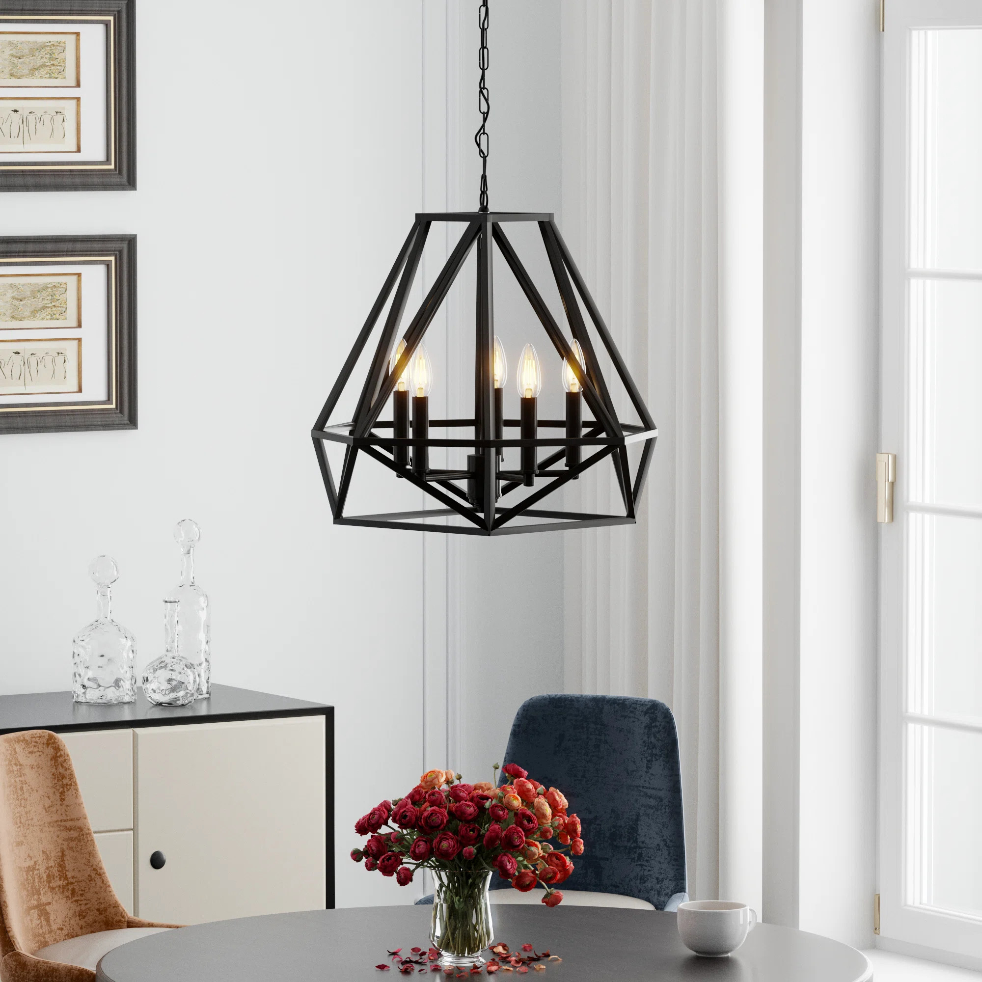 Worton 5 - Light Dimmable Geometric Chandelier with Wrought Iron Accents (18.5") | Wayfair North America