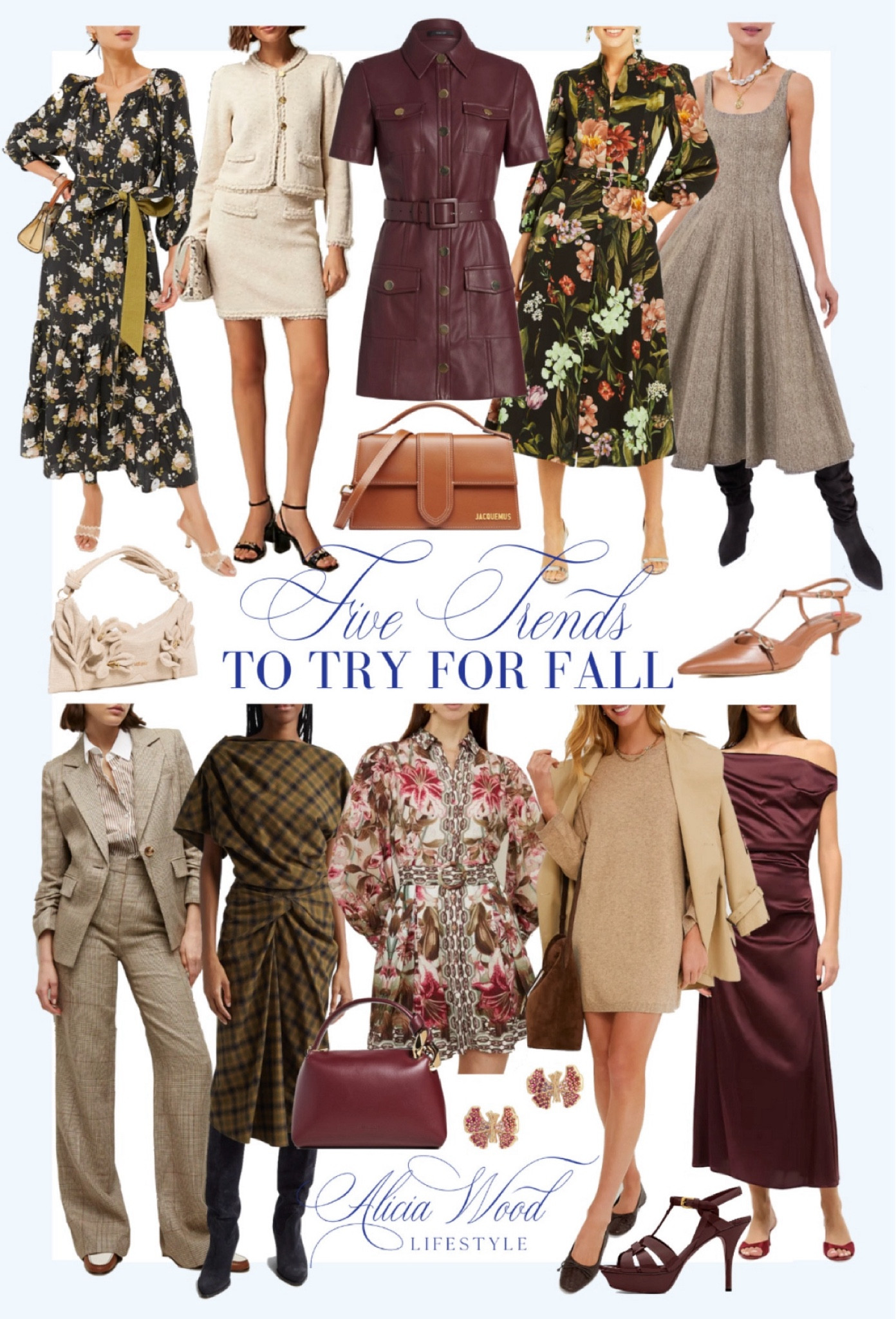Five Fall Trends

Faux leather oxblood mini dress
Floral midi dress
Tan leather handbag
Tweed midi dress tank style
Windowpane top and skirt
Butterfly earrings
Platform sandal ox blood
Neutral slingback 
Floral mini dress
Silk off the shoulder slip dress

#LTKOver40 #LTKSeasonal #LTKStyleTip