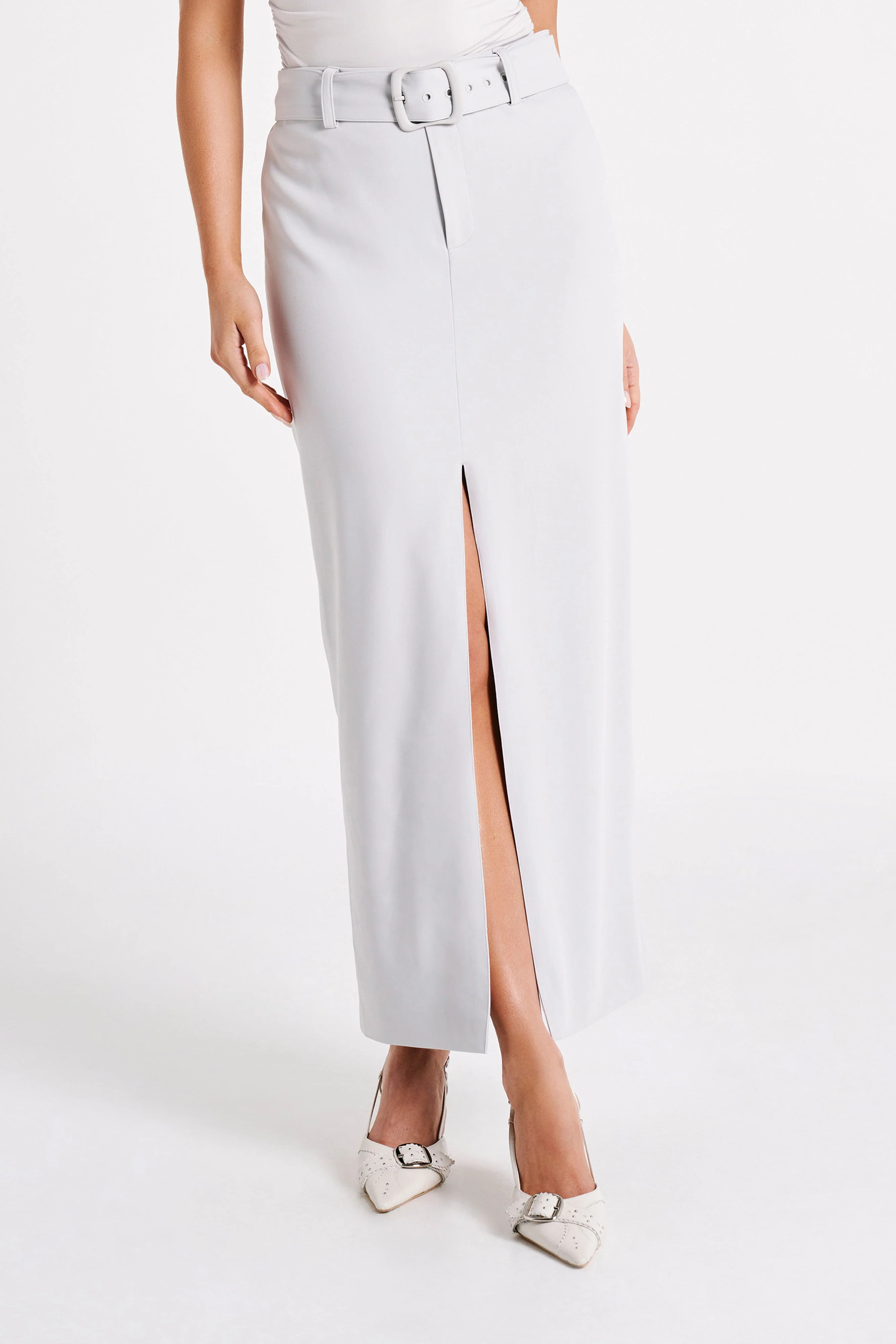 Daria Suiting Midi Skirt - Ice Grey | MESHKI US