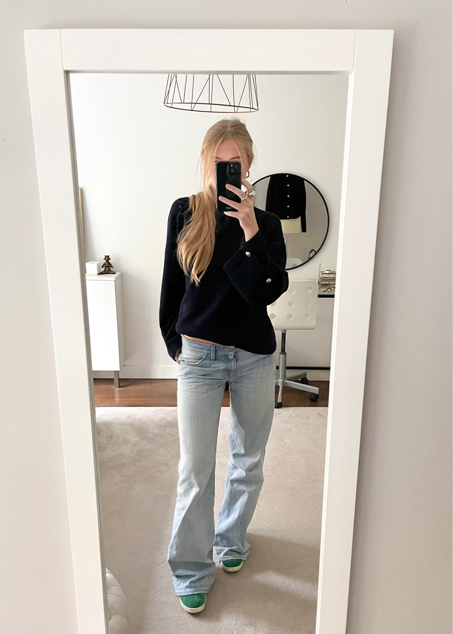 Navy knitted jumper, black knit sweater, light blue wash low rise jeans, green adidas gazelle’s, weekday

#LTKSeasonal #LTKeurope #LTKstyletip