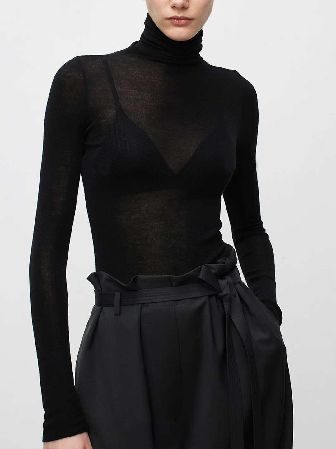 Wool-Blend Turtleneck Sheer Sweater | Commense