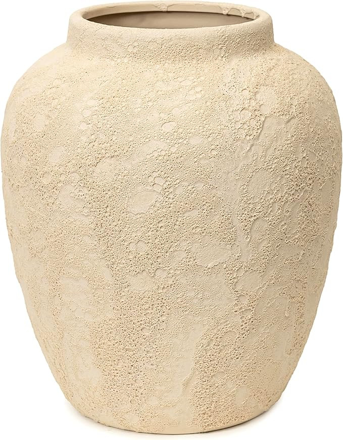 Handcrafted Moon Jar Ceramic Vase - Textured Beige Spherical Pottery - Minimalist Wabi-Sabi Home ... | Amazon (US)