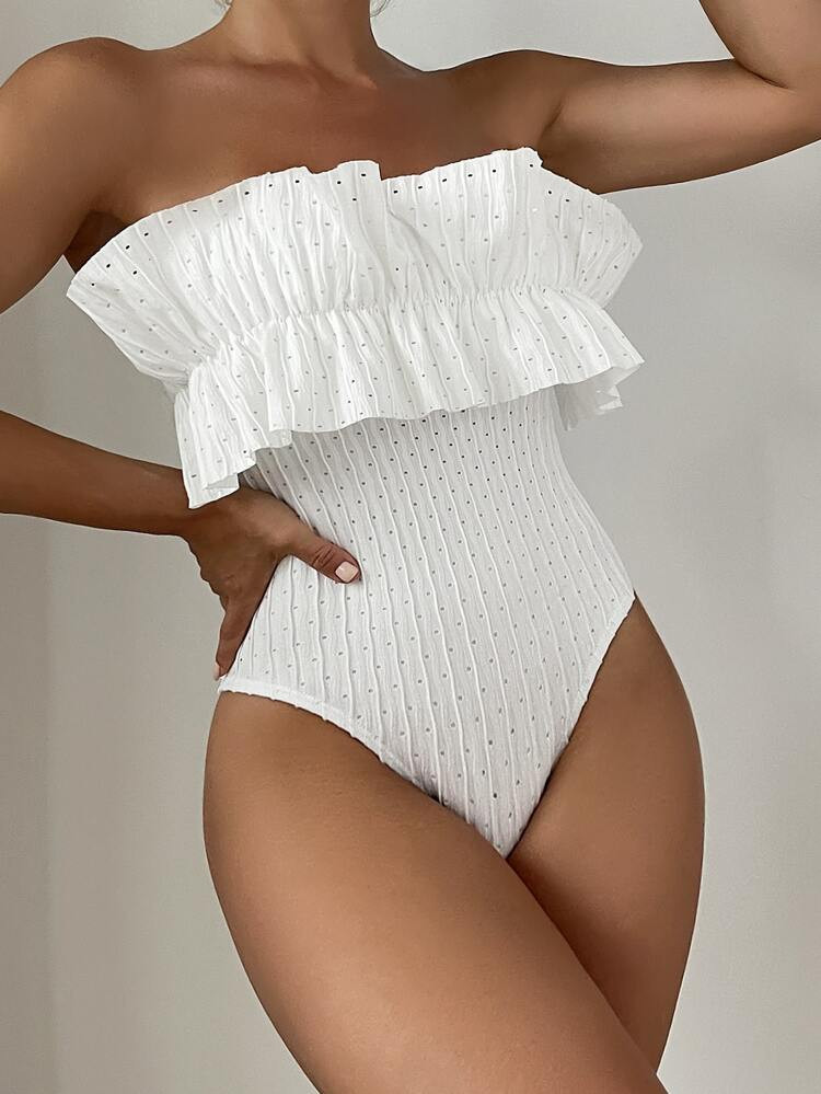 Ruffle Trim Tube One Piece Swimsuit With Straps | SHEIN