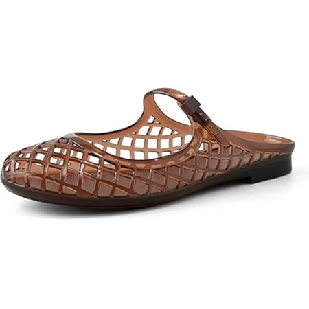 Clear Jelly Slide Sandals for Women Slip On Closed Round Toe Mesh Hollow Flat Mary Jane Mules Bea... | Amazon (US)