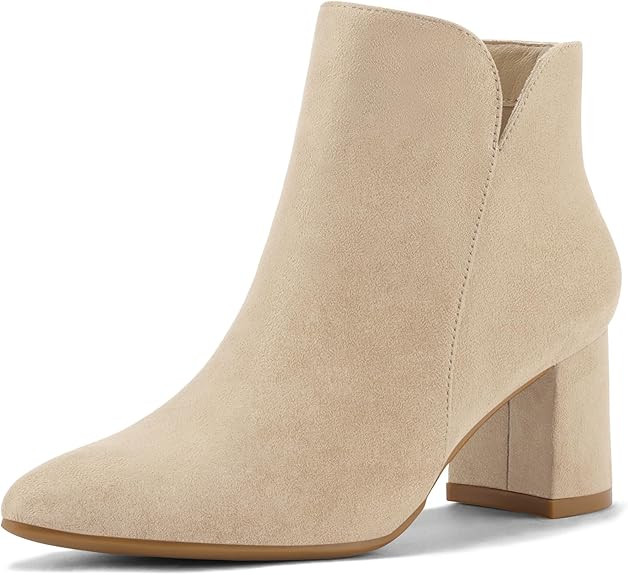 mysoft Women's Ankle Boots Chunky Block Low Heel Comfortable Pointed Toe Side V Cutout Dressy Off... | Amazon (US)