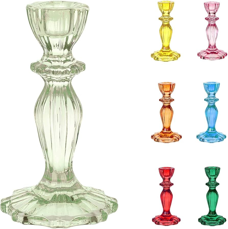 Talking Tables Green Glass Candlestick Holder Taper Candle Stand for Indoor or Outdoor Dining, El... | Amazon (US)