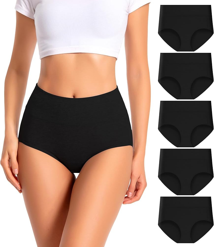 dmuveo Womens Cotton High Waisted Underwear Full Coverage Panties Ladies Briefs Multipack (Regula... | Amazon (US)