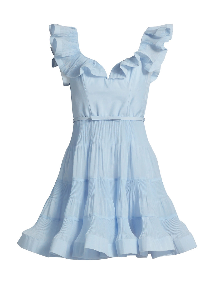 Women's Pleated Frill Tiered Minidress - Light Blue - Size 0 | Saks Fifth Avenue