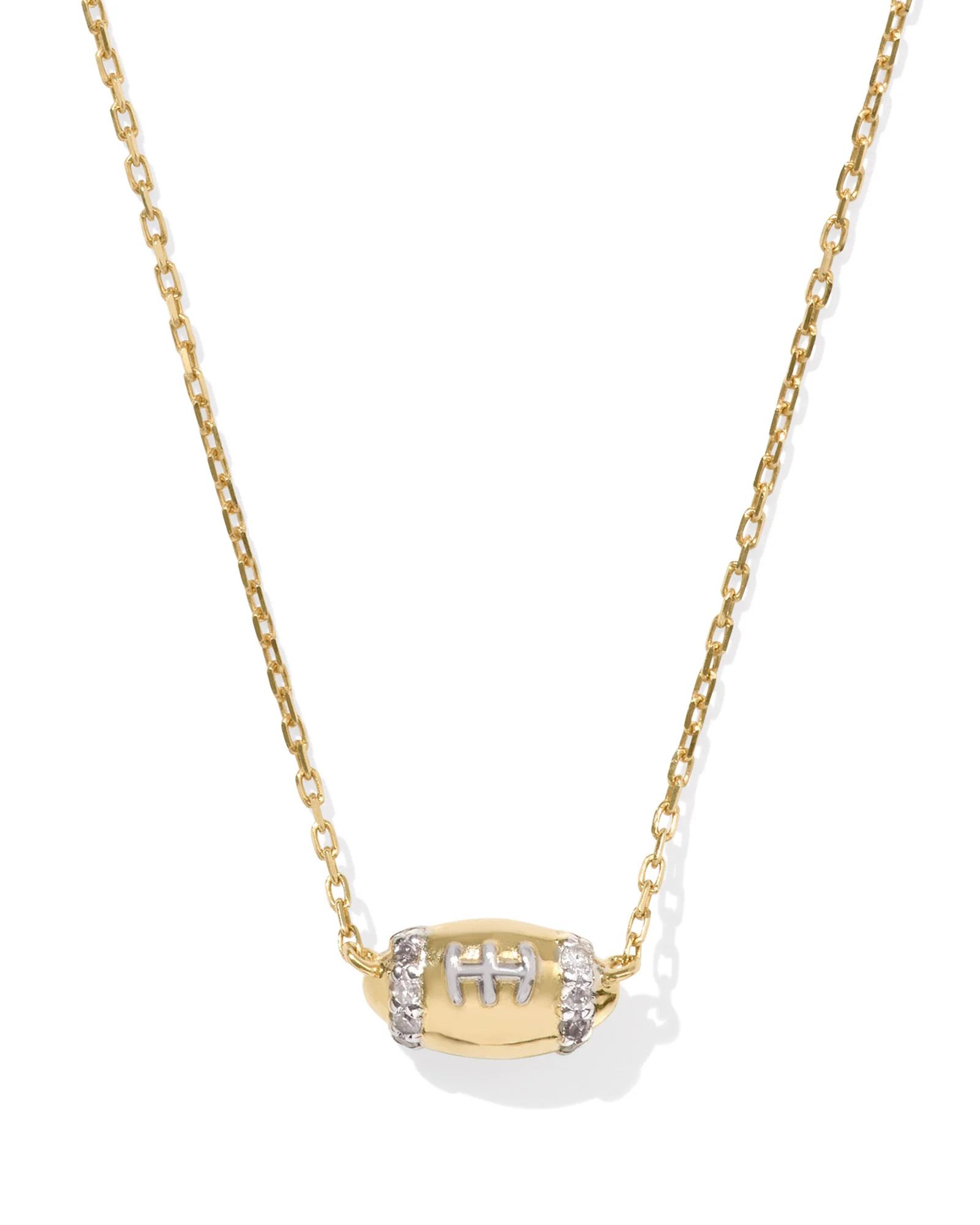 Tiny Diamond Football 14k Yellow Gold Pendant Necklace in White Diamond | Kendra Scott | Kendra Scott