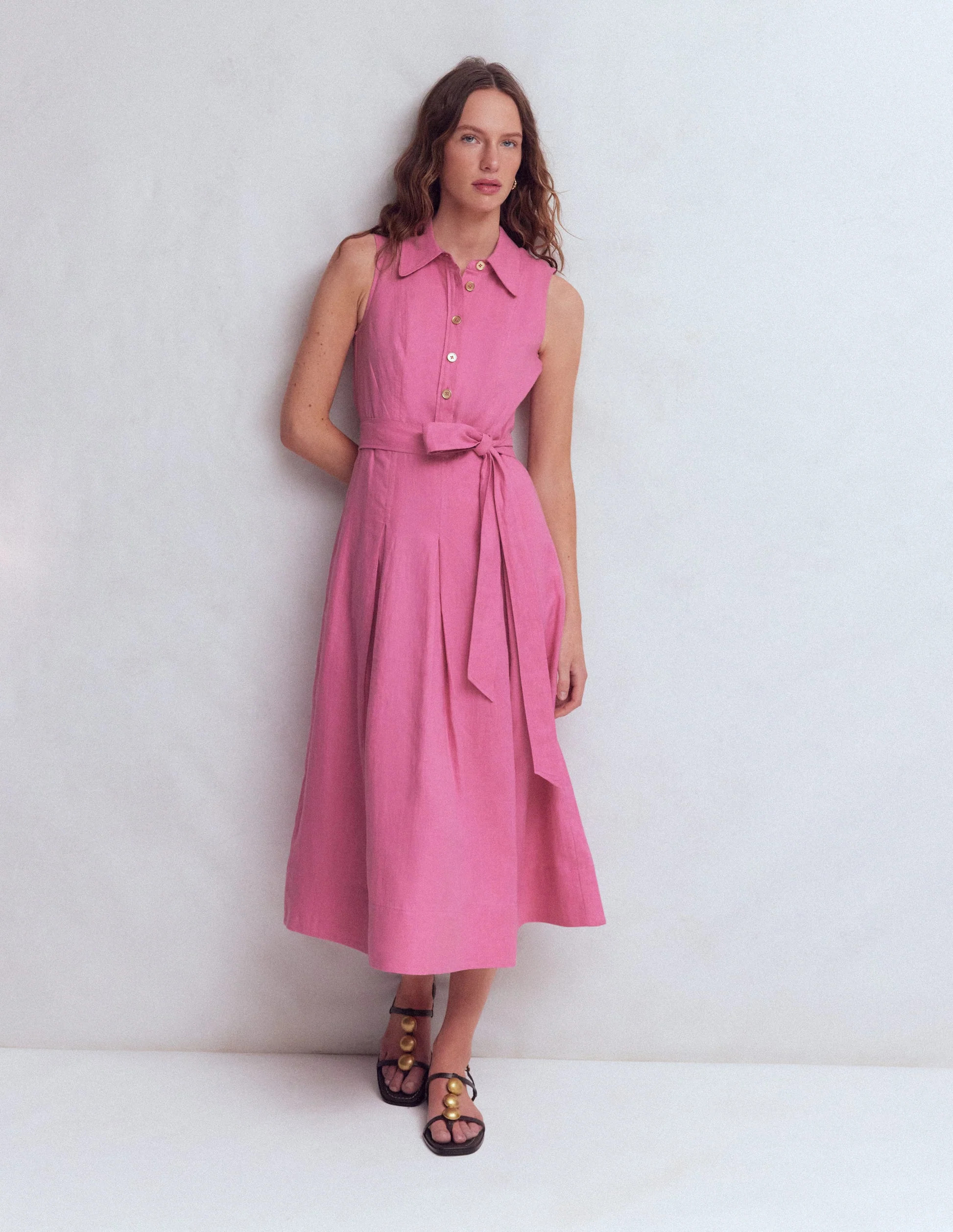 Belinda Linen Shirt Dress-Pink Parfait | Boden (US)