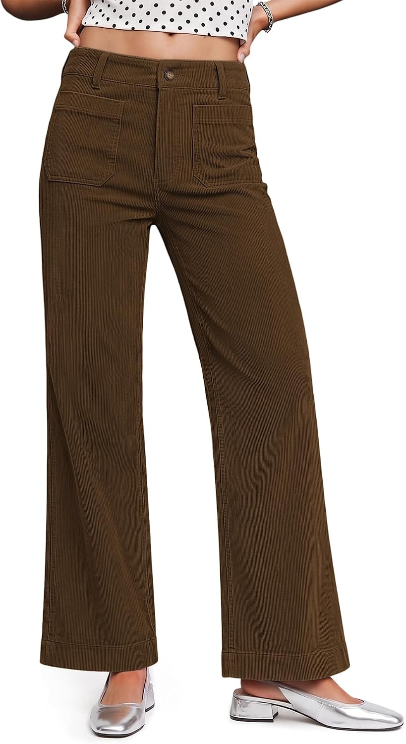 LOMON Women's Corduroy Pants, Relaxed Straight Leg Casual Work Pants | Amazon (US)