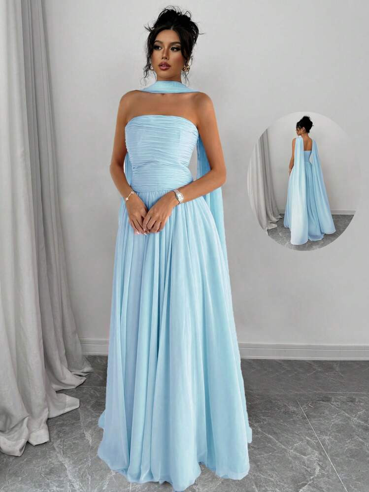 Elenzga Women's Elegant Party Solid Strapless Dress | SHEIN