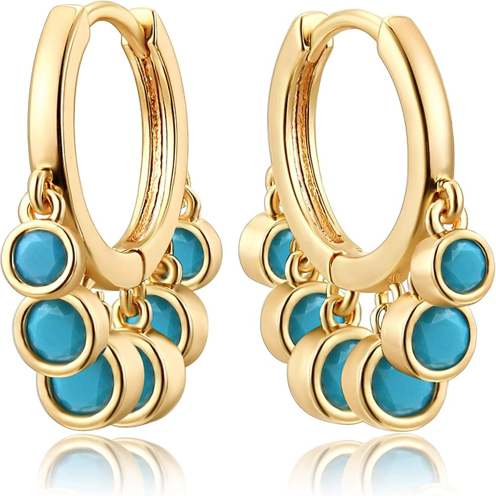 Mevecco Gold Tassel Huggie Hoop Earrings 18K Gold Plated Dainty Small Star Disc Cross Turquoise C... | Amazon (US)