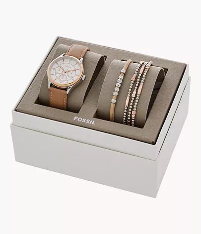 Modern Sophisticate Multifunction Tan Leather Watch And Jewelry Gift Set | Fossil (US)