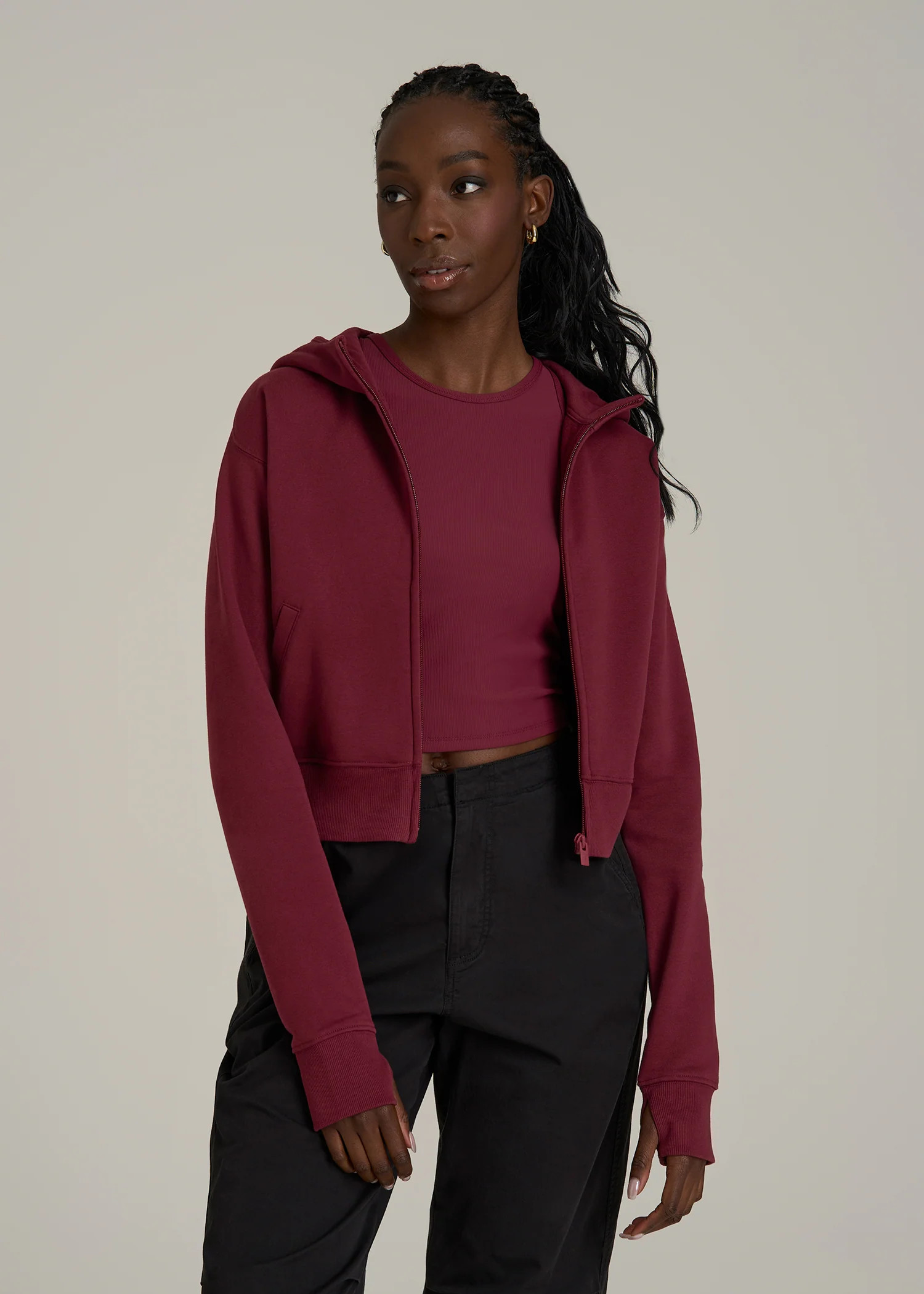 Wearever Fleece Cropped Zip-Up Hoodie for Tall Women in Tawny Port | American Tall