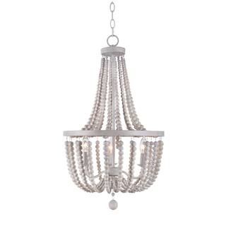 Kenroy Home Dumas 3-Light Weathered White Wood Bead Chandelier 93131WW | The Home Depot