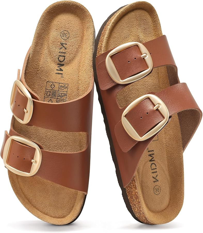 KIDMI Women's Cork Footbed Slide Sandals Comfortable Arch Support Outdoor Sandal with Big Adjusta... | Amazon (US)