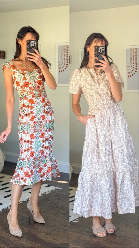Summer and spring g dress ideas perfect for vacation, wedding guest, showers, special events. So easy to elevate and dress up or dress down.

Wearing xs in both, the long one runs more true to size, the midi length one runs a tad large. 

#LTKstyletip #LTKSeasonal #LTKwedding