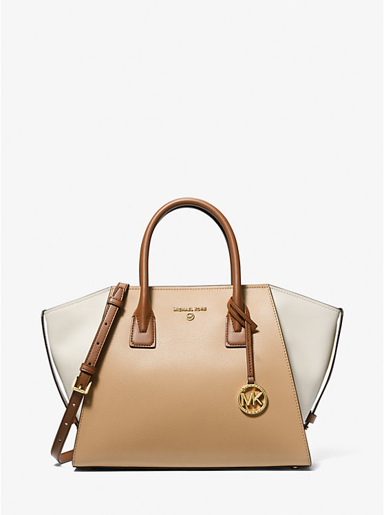 Avril Large Color-Block Pebbled Leather Top-Zip Satchel | Michael Kors US