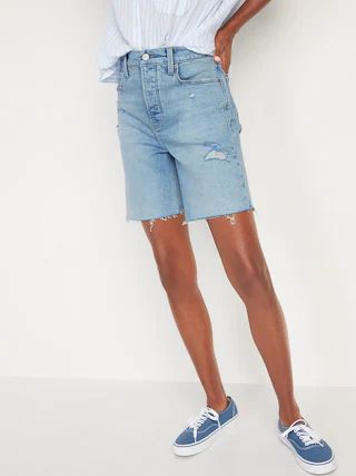 Extra High-Waisted Sky Hi Straight Button-Fly Cut-Off Jean Shorts for Women -- 7-inch inseam | Old Navy (US)