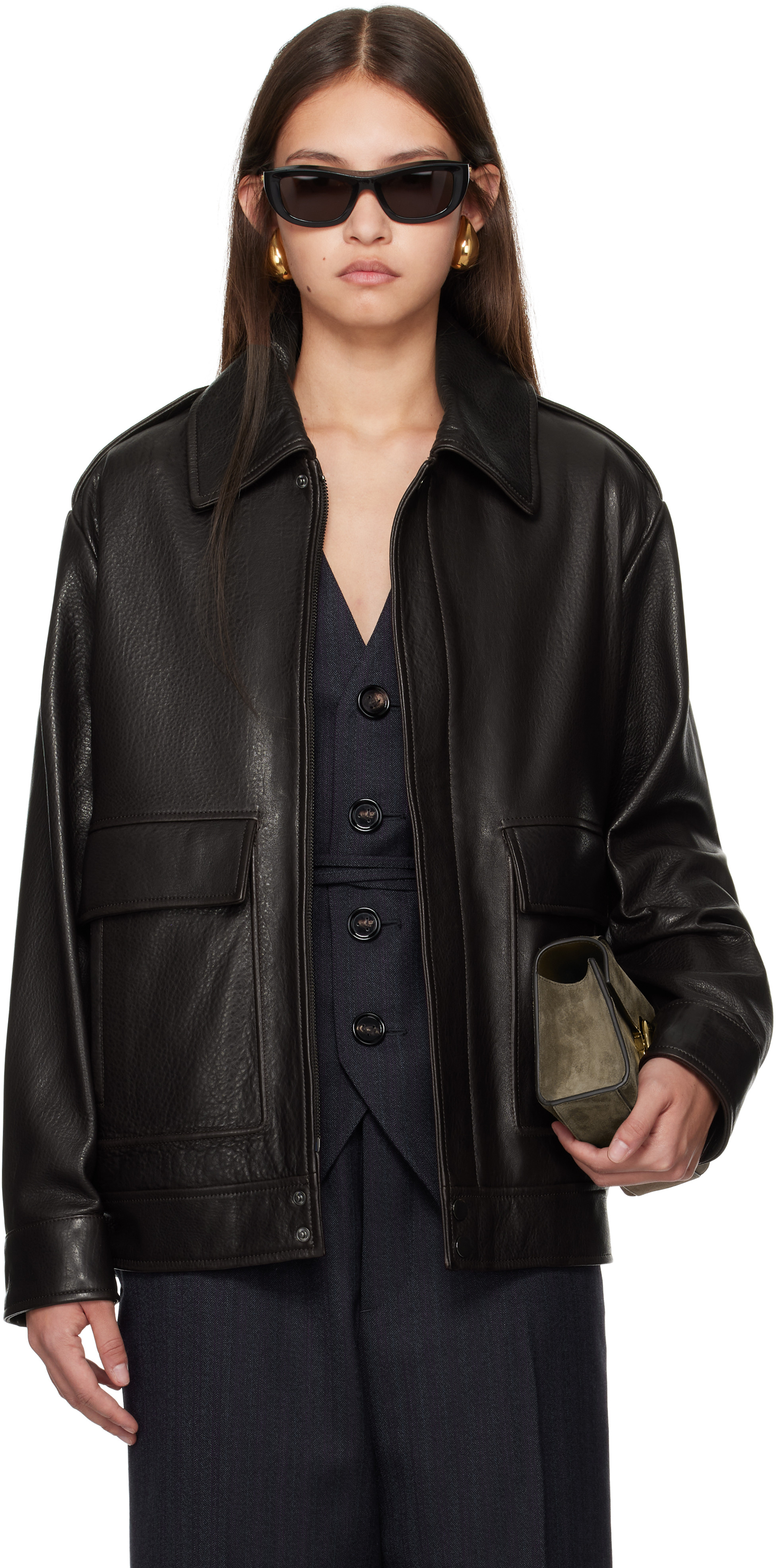 Nour Hammour Brown Drey Leather Jacket | SSENSE