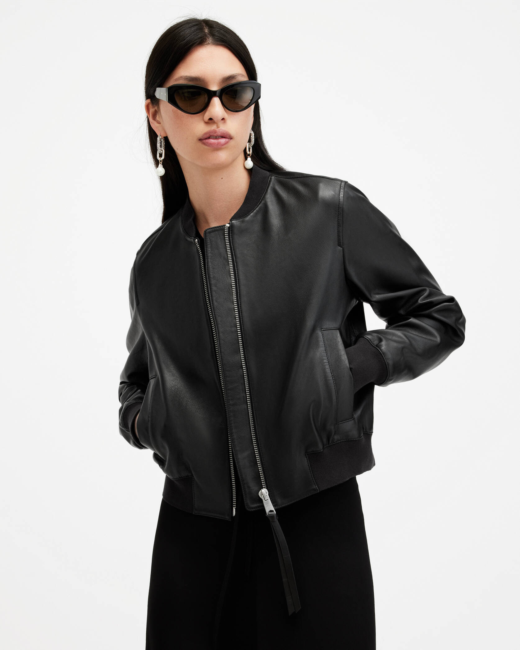 Orten Leather Bomber Jacket Black | ALLSAINTS US | AllSaints US