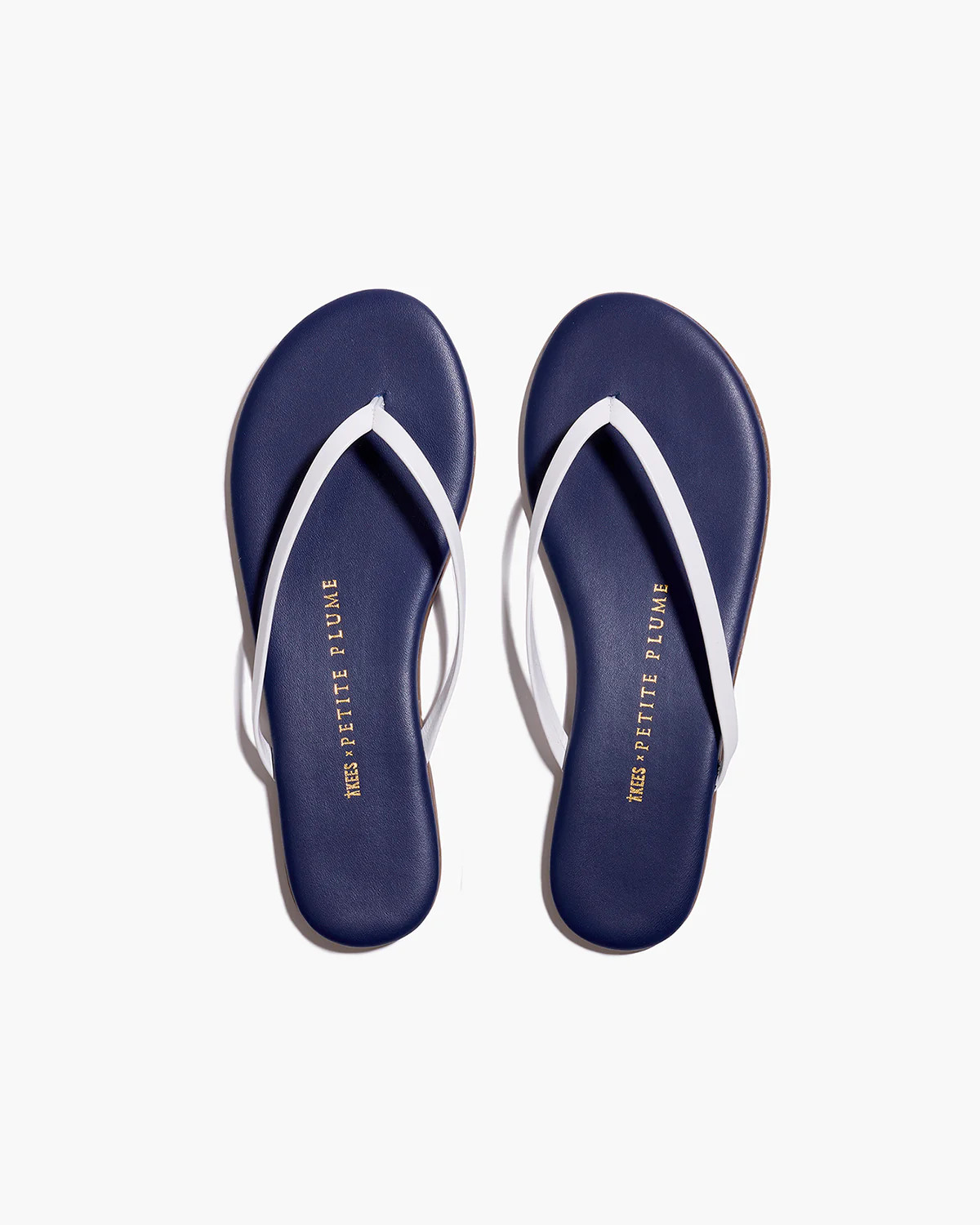 Petite Plume x TKEES Lily Sandal in Navy with White Strap | Petite Plume