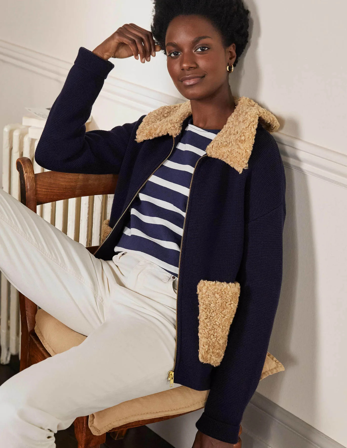 Borg Cropped Coatigan - Navy | Boden US | Boden (US)