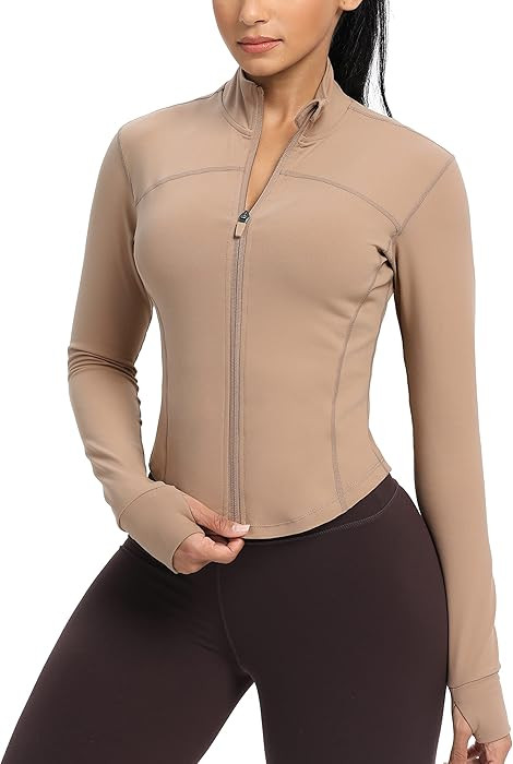Womens Zip Up Workout Jakcets Lightweight Slim Fit Running Athletic Jackets with Thumb Holes | Amazon (US)